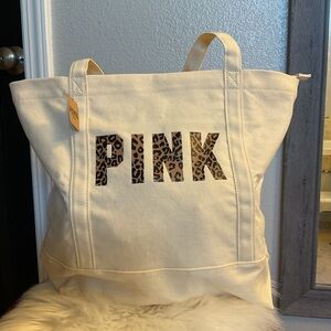 PINK Victoria's Secret Leopard Print Cream Tote